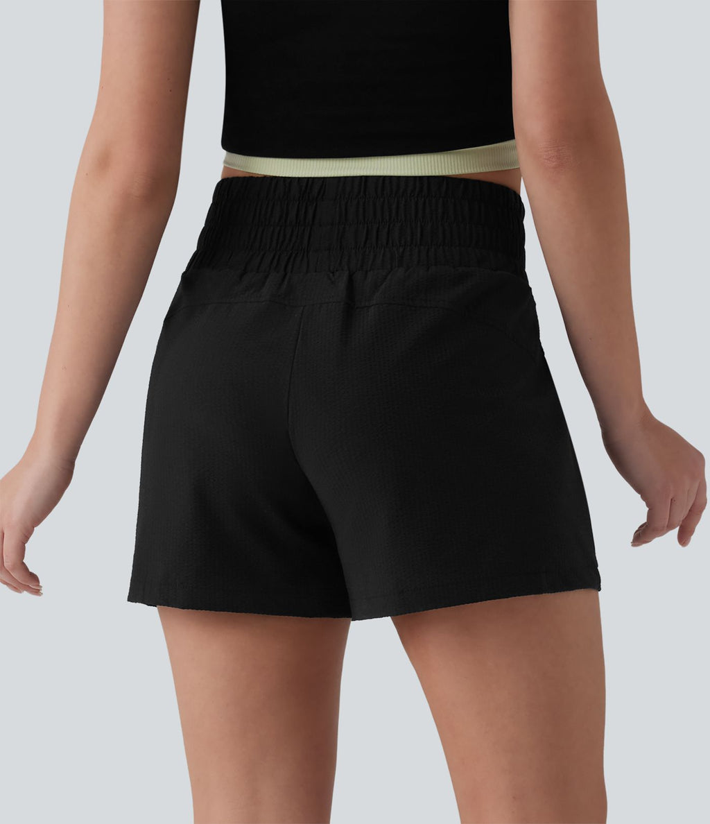 Short casual ample taille haute séchage rapide aspect froissé avec poches