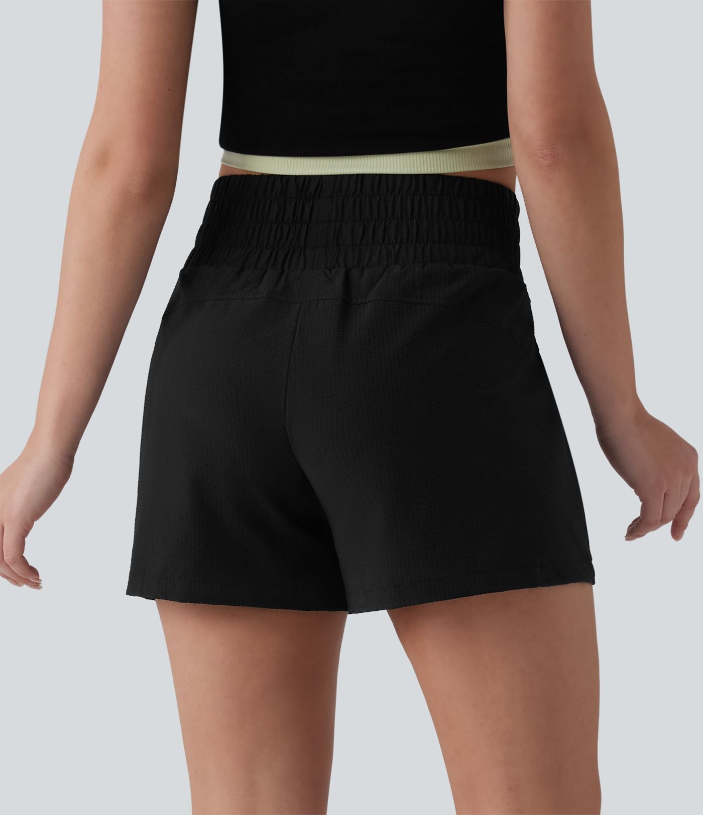 Short casual ample taille haute séchage rapide aspect froissé avec poches