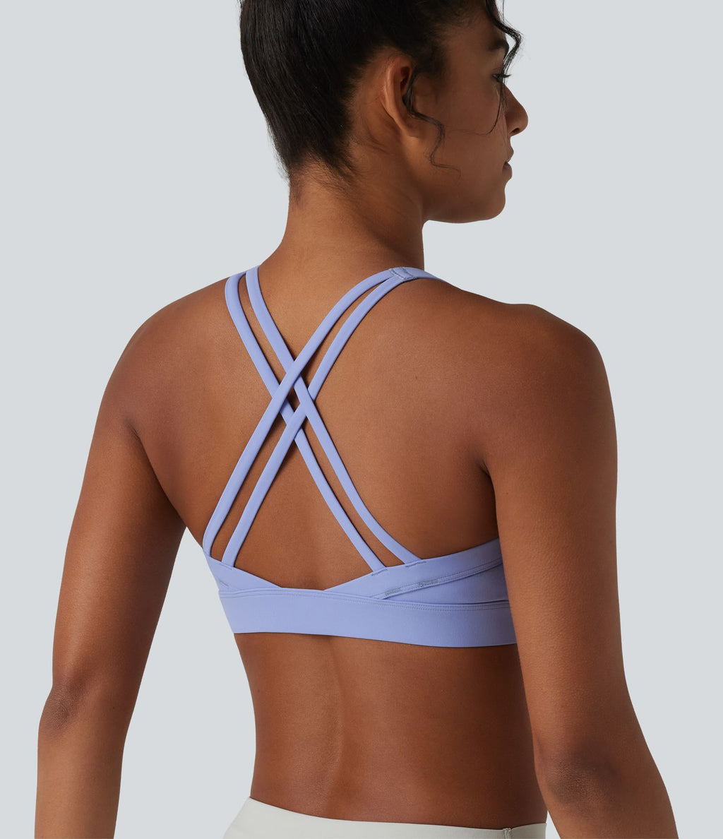 Brassière de sport de yoga froncée soutien-gorge intégré maintien léger