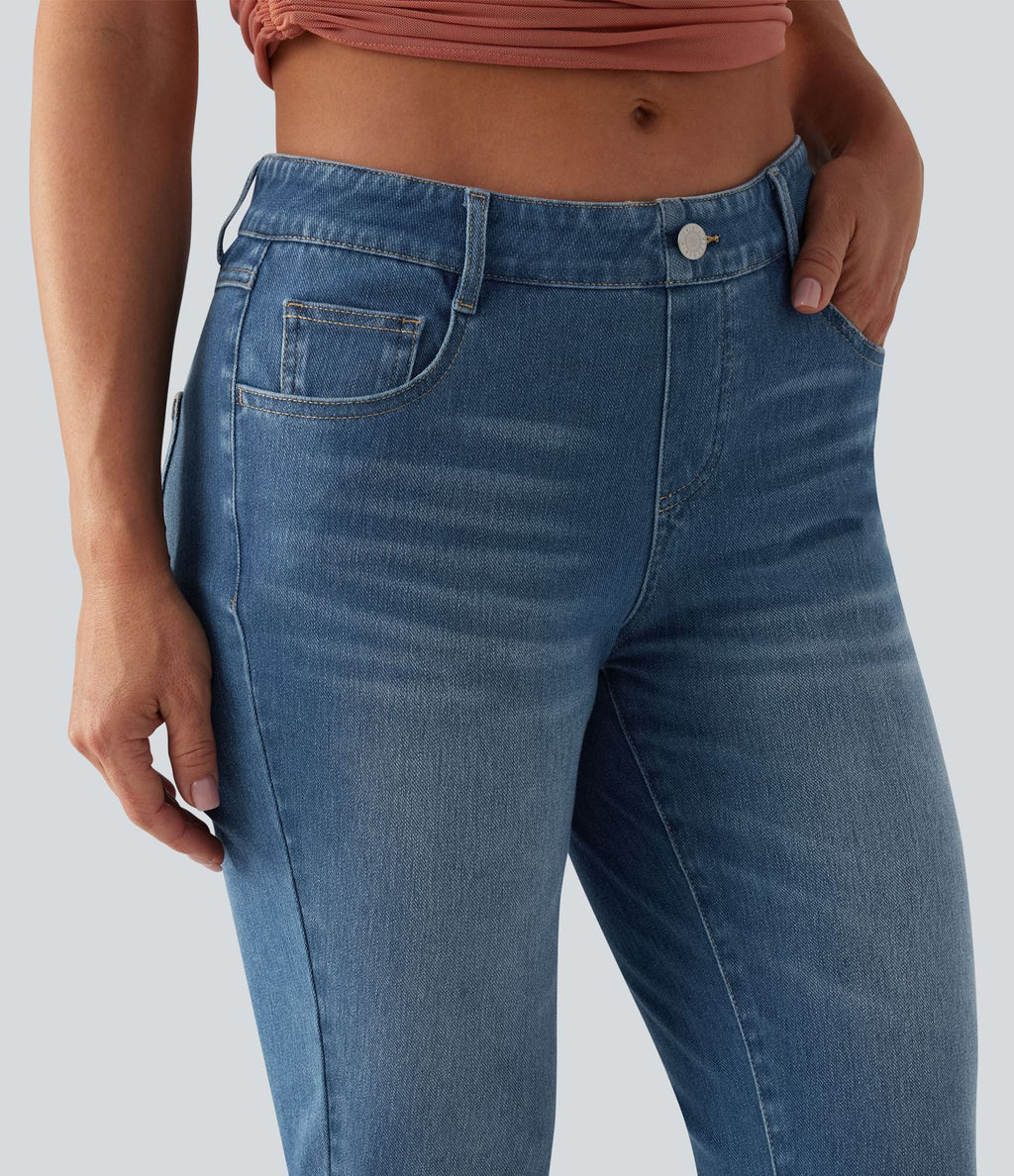 Halara Flex™ Jean casual raccourci taille basse à ourlet retroussé, avec poches