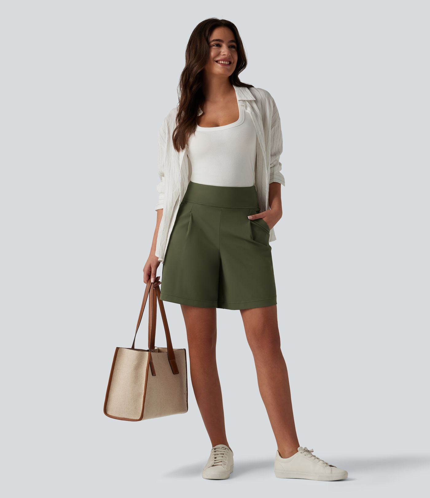 Short tailleur ample DayStretch taille haute 17,5 cm avec poches