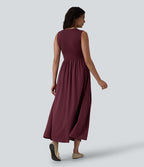 Robe longue fluide col V sans manches