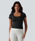 OneForm Haut de sport de yoga sans coutures col carré manches courtes soutien-gorge intégré