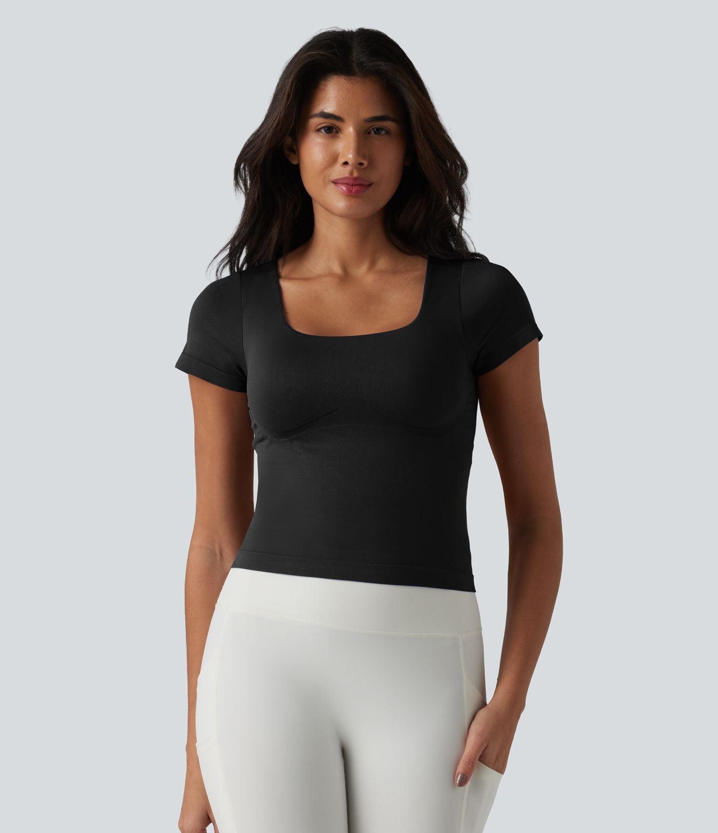 OneForm Haut de sport de yoga sans coutures col carré manches courtes soutien-gorge intégré