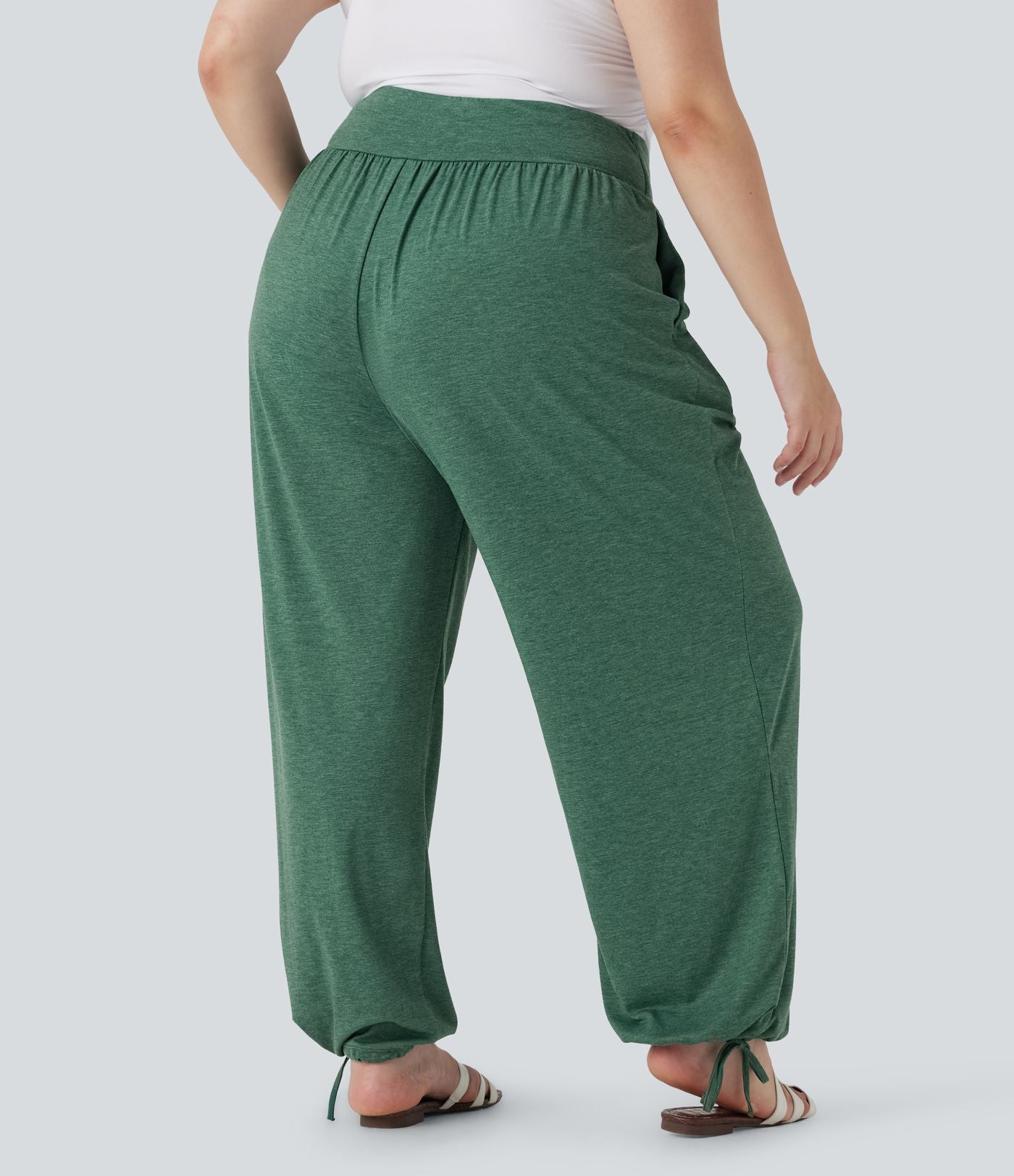 Jogging décontracté grande taille taille haute croisé à cordon avec poches latérales