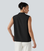 Blouse  sans manches esprit bureau défroissage facile, col V et lien à nouer