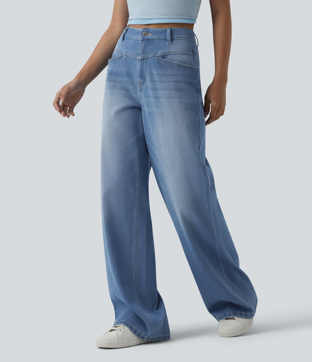 Jean Halara Flex™ délavé décontracté, taille haute coupe jambe large avec poches