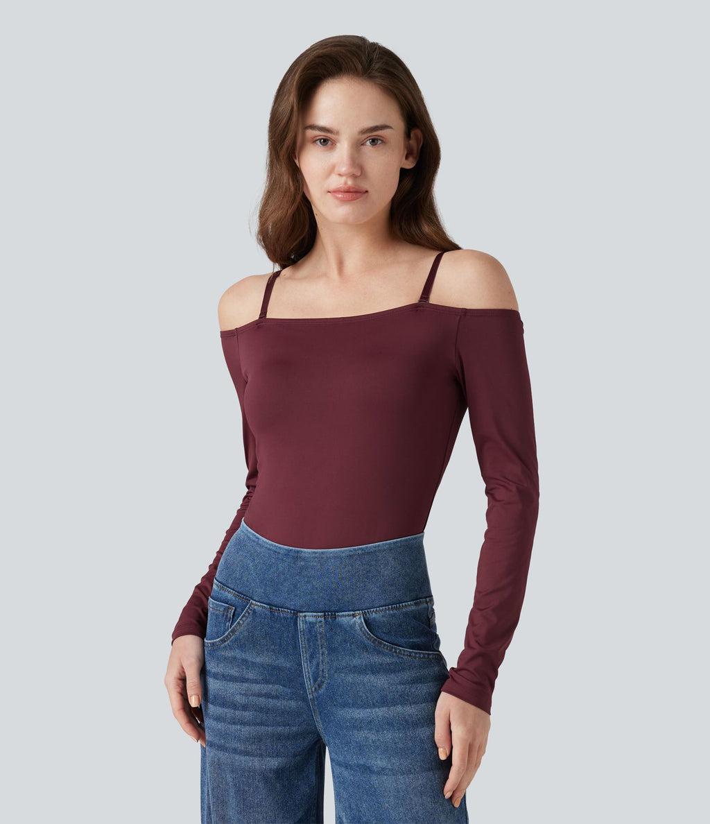 Body casual épaules dénudées à manches longues avec bretelles amovibles et brassière intégrée