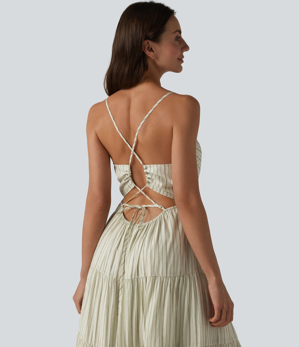 Robe longue fluide à rayures et col en V