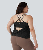 Débardeur yoga grande taille entrecroisé dos nu plissé séchage rapide