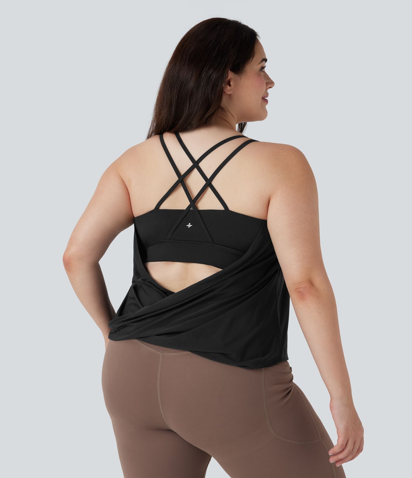 Débardeur yoga grande taille entrecroisé dos nu plissé séchage rapide