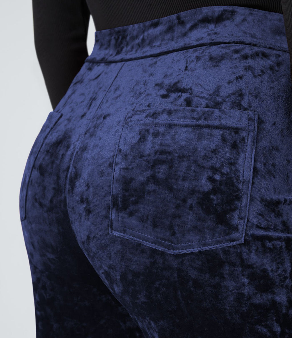 Pantalon Casual en Velours Taille Haute avec Bouton Multipoches Droites