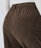 Pantalon décontracté en velours côtelé avec taille mi-haute, boutons et fermeture éclair