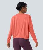 Haut de sport yoga col rond manches longues froncé - UPF50+