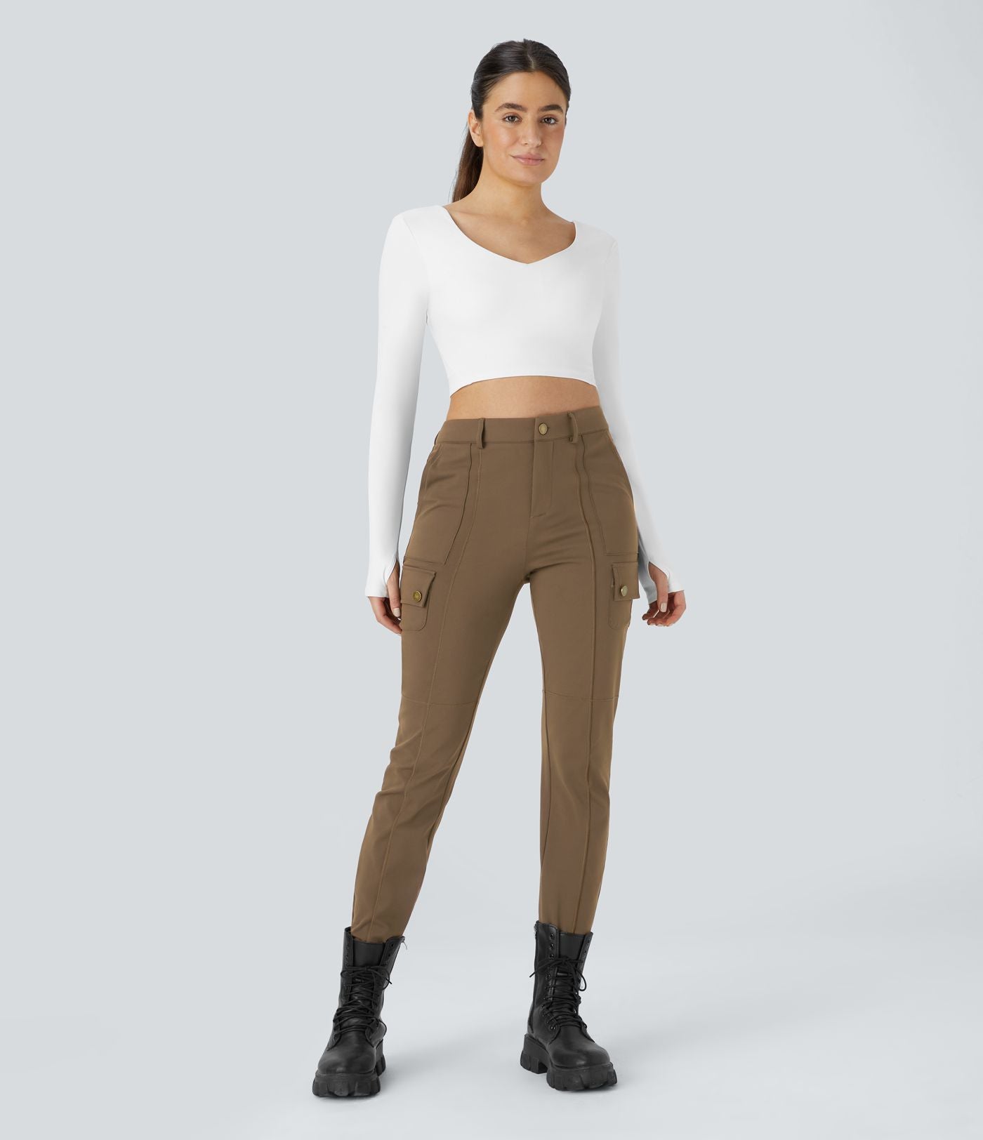 Pantalon cargo ajusté uni taille haute DayStretch avec poches zippées