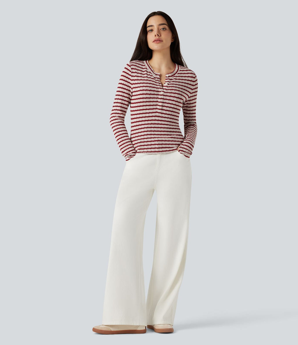 T-shirt rayé col Henley manches longues avec trous pouces
