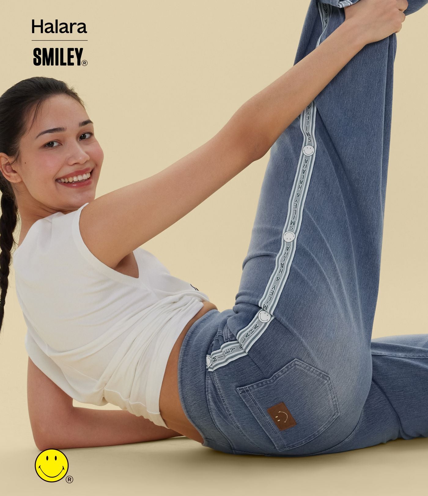 Jean large casual délavé Halara X Smiley® Halara Flex™ taille haute avec poches