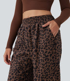 Pantalon léopard ample décontracté velours côtelé imprimé taille haute avec poches