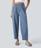 Jean carotte 7/8 casual délavé Halara Flex™ taille mi-haute avec poches