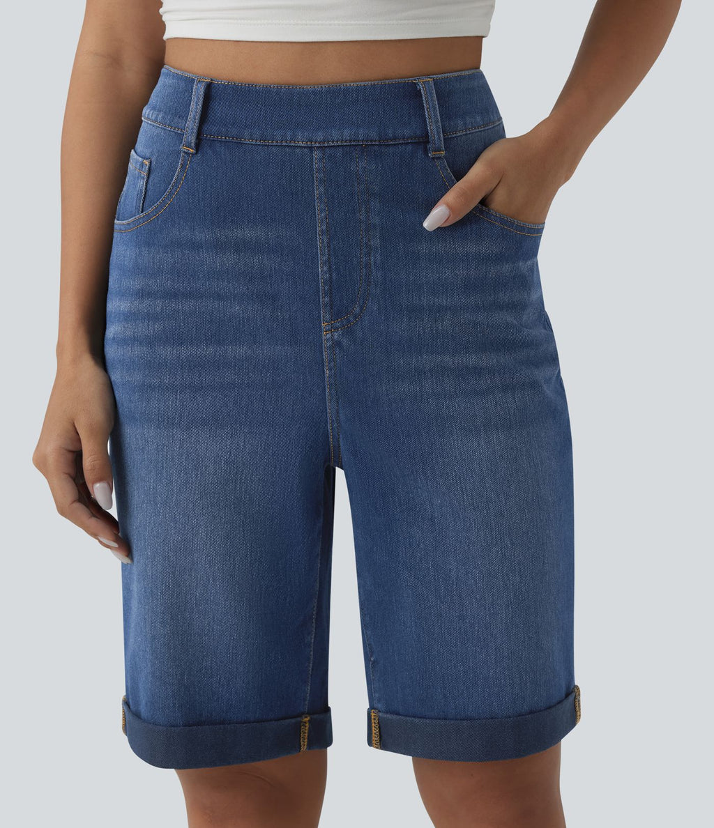 Short 7/8 tailleur Halara Flex™ denim casual ourlet roulotté taille haute avec poches