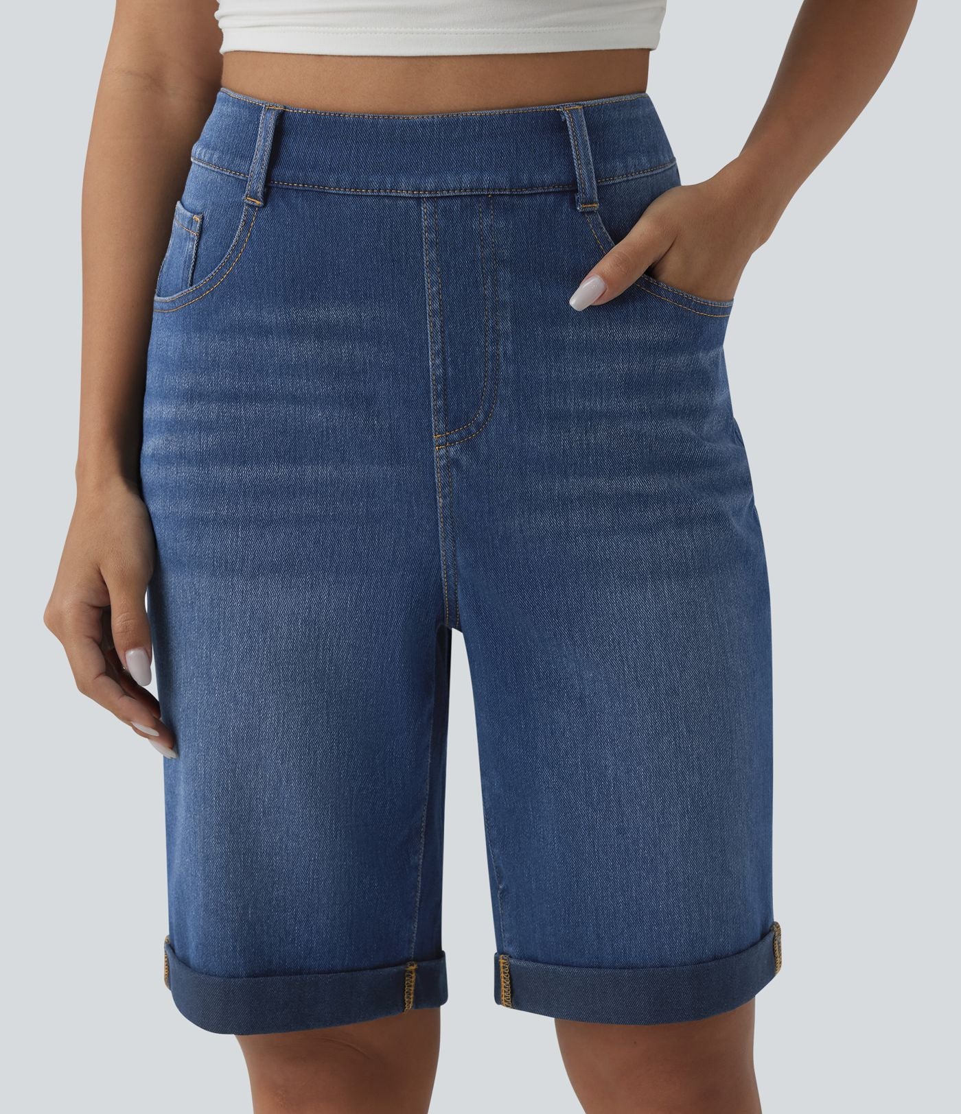 Short 7/8 tailleur Halara Flex™ denim casual ourlet roulotté taille haute avec poches