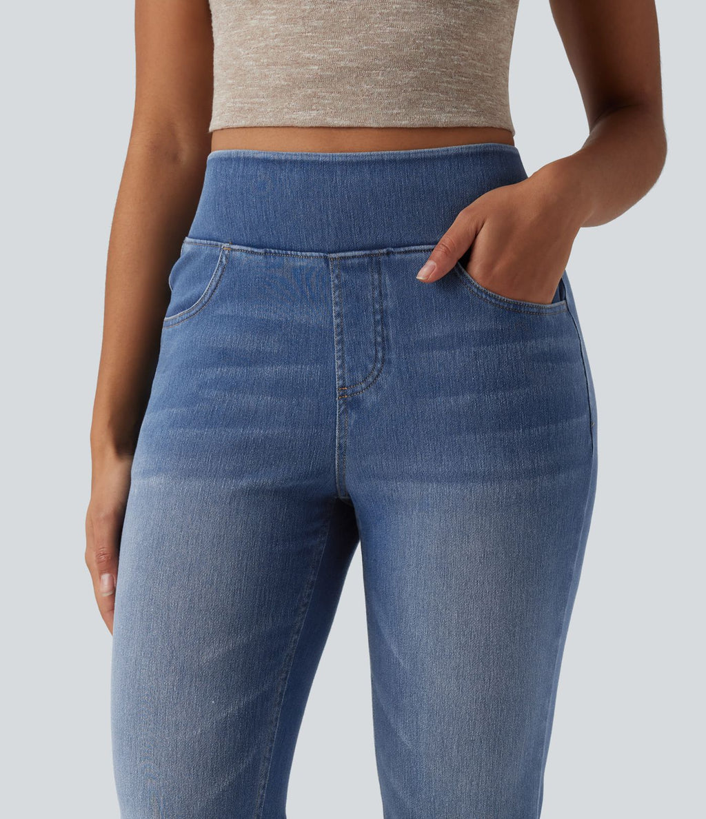 Jean Halara Flex™ Curvy taille haute bootcut délavé décontracté avec poches