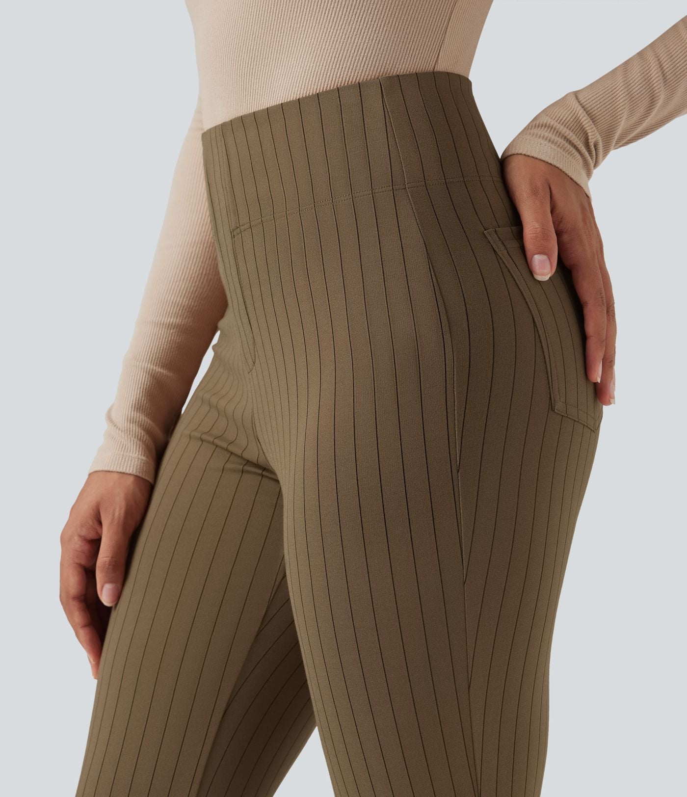 Halara Flex™ Pantalon tailleur évasé à rayures taille haute avec poches