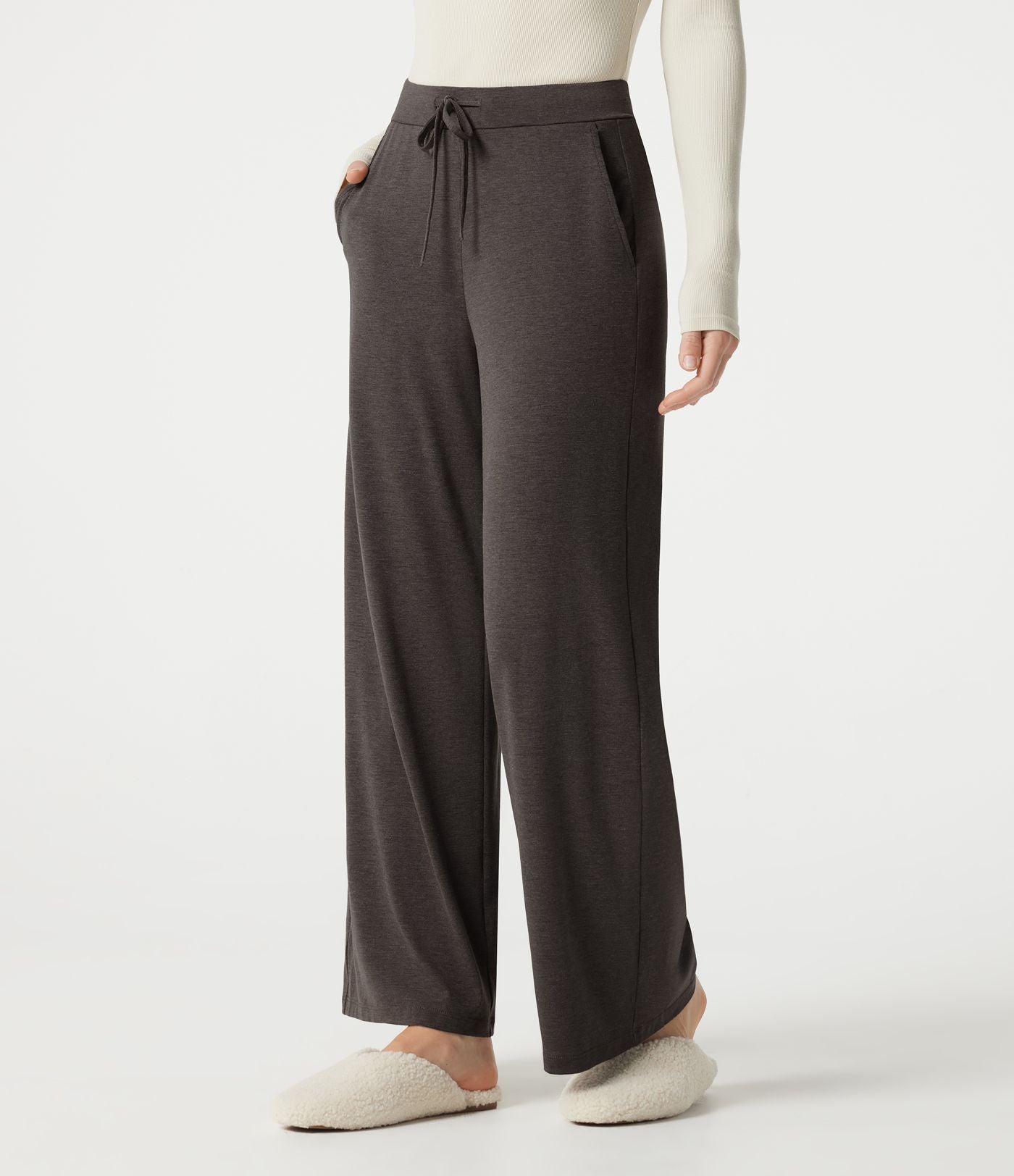 Pantalon de détente large taille mi-haute avec cordon de serrage et poches