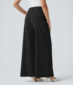 Pantalon tailleur Halara Flex™ palazzo crêpe jambe large taille haute avec poches