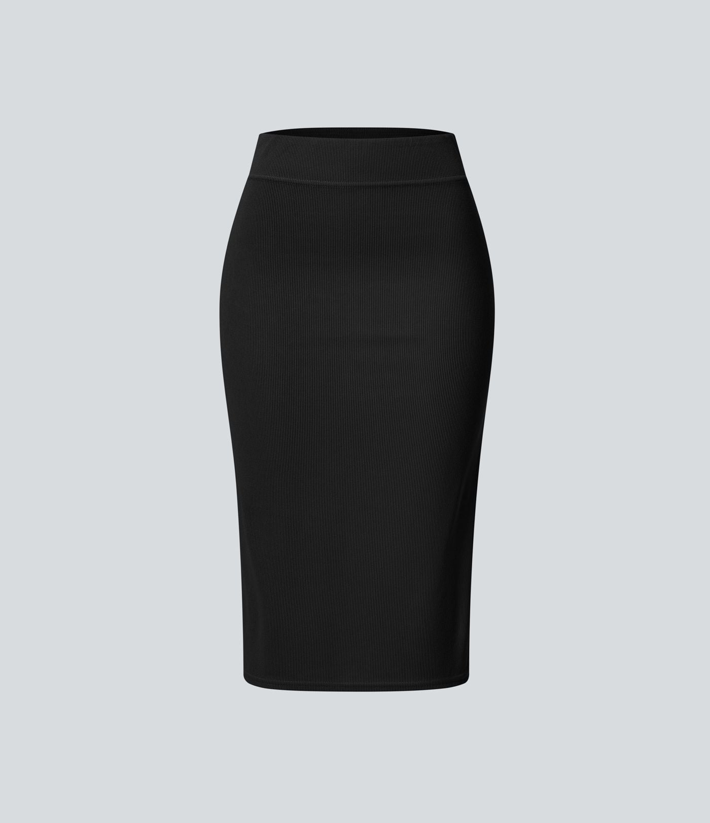 Jupe Midi Moulante Casual en Côtes Taille Haute Fendue