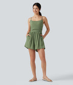 Combi-short casual 2-en-1 chiné froncé avec brassière intégrée et poches — Édition Easy Peasy
