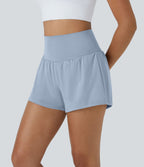 Short 7,5cm Yoga 2 en 1 Super Taille Haute Poches Arrière Poches Cachées Latérales