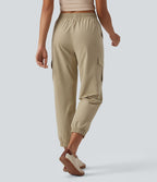 Jogging cargo décontracté popeline extensible taille mi-haute avec cordon de serrage et poches