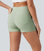 Short taille haute décontracté en lin stretch 7,5 cm avec poches