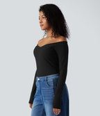 Top casual push-up côtelé épaules dénudées à manches longues - Bonnet A/B