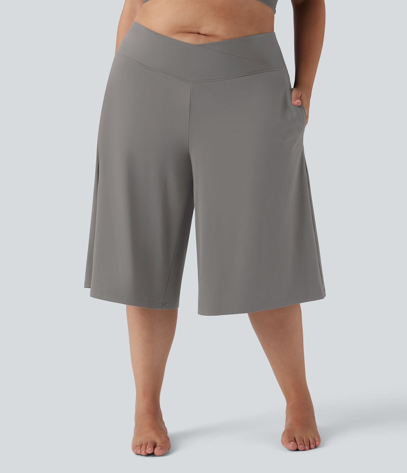 Pantalon corsaire grande taille large SoftlyZero™ Airy taille haute croisée effet frais InstantCool avec poches