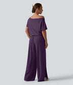 Combinaison casual asymétrique manches courtes avec poches et fente - Easy Peasy