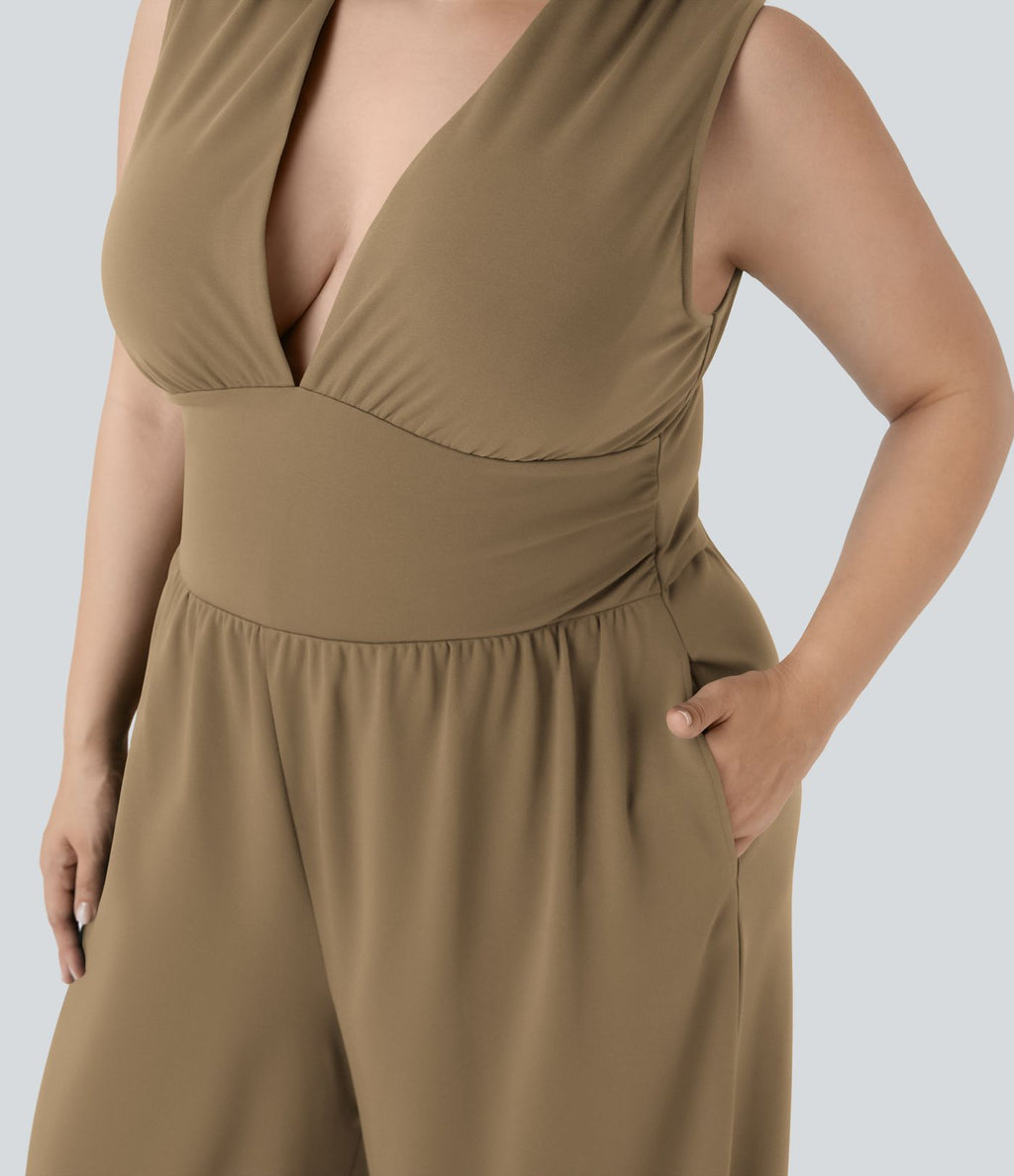 Combinaison grande taille col V sans manches avec poches - Édition Easy Peasy