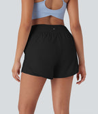 Short yoga 2-en-1 maille contrastée taille mid-rise avec poches