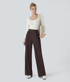 Halara Flex™ Pantalon Tailleur Évasé à Taille Haute Sculptant la Silhouette avec Poches Latérales Micro Waffle