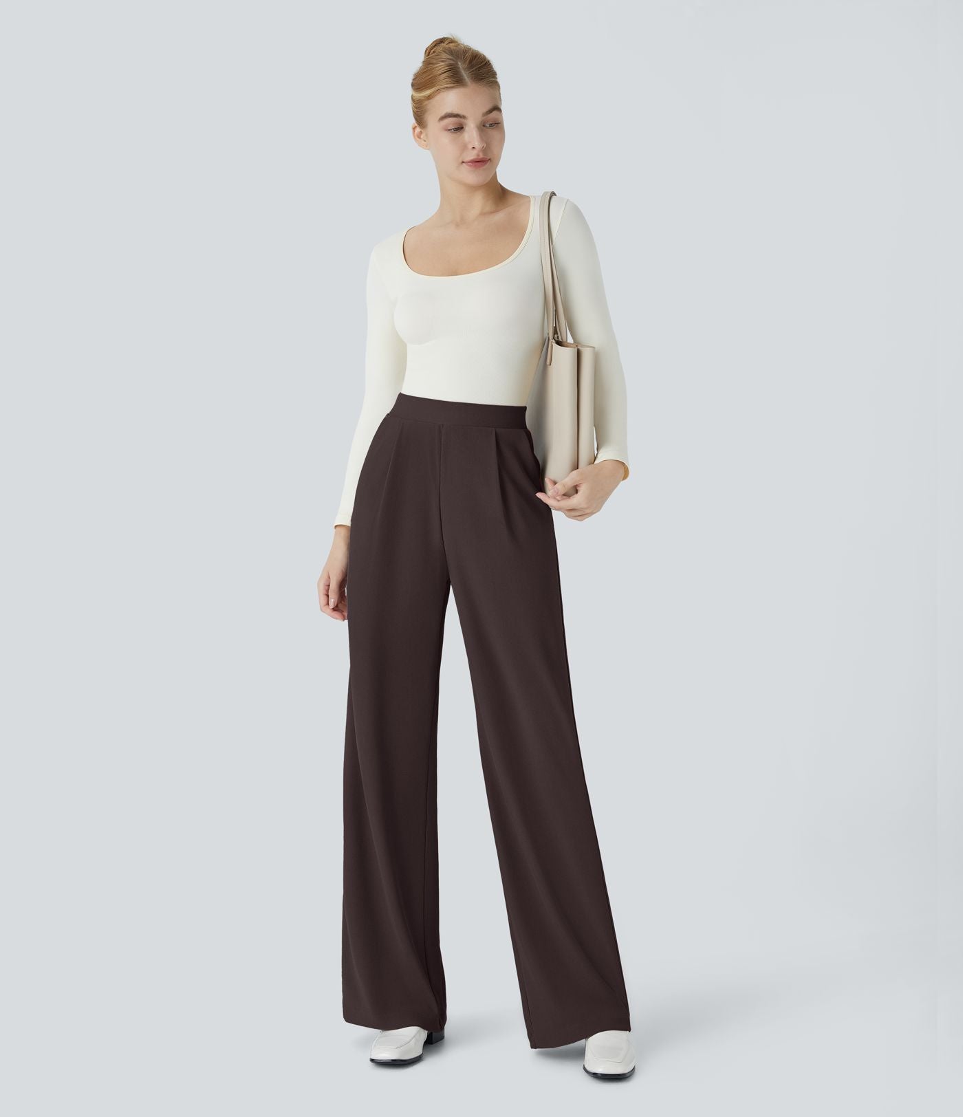 Halara Flex™ Pantalon Tailleur Évasé à Taille Haute Sculptant la Silhouette avec Poches Latérales Micro Waffle