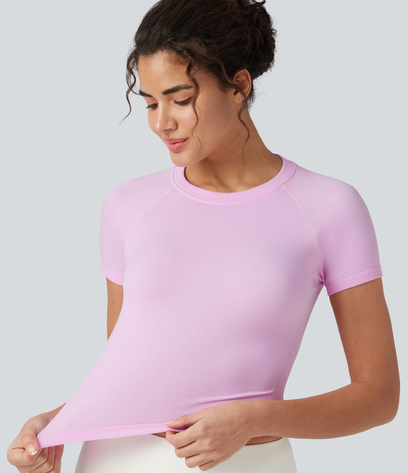 Haut de sport yoga OneForm sans couture Flow col rond manches courtes raglan ajusté