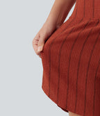 Short casual taille haute ourlet arrondi rayures avec poches