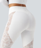 Pantalon de yoga évasé gainant taille haute avec dentelle contrastée et poche Halara UltraSculpt™