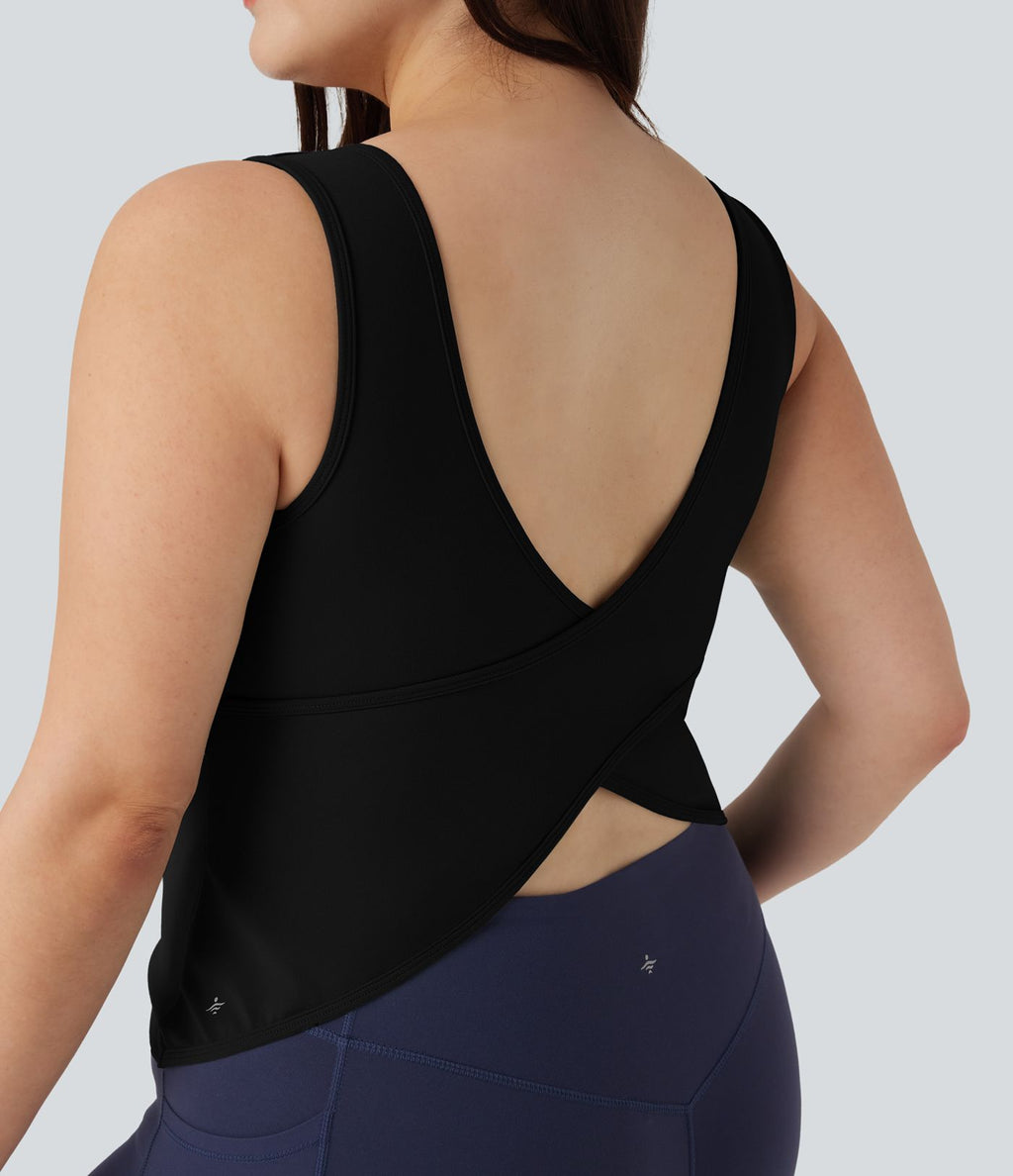Débardeur yoga grande taille col en U croisé-Longueur rallongée