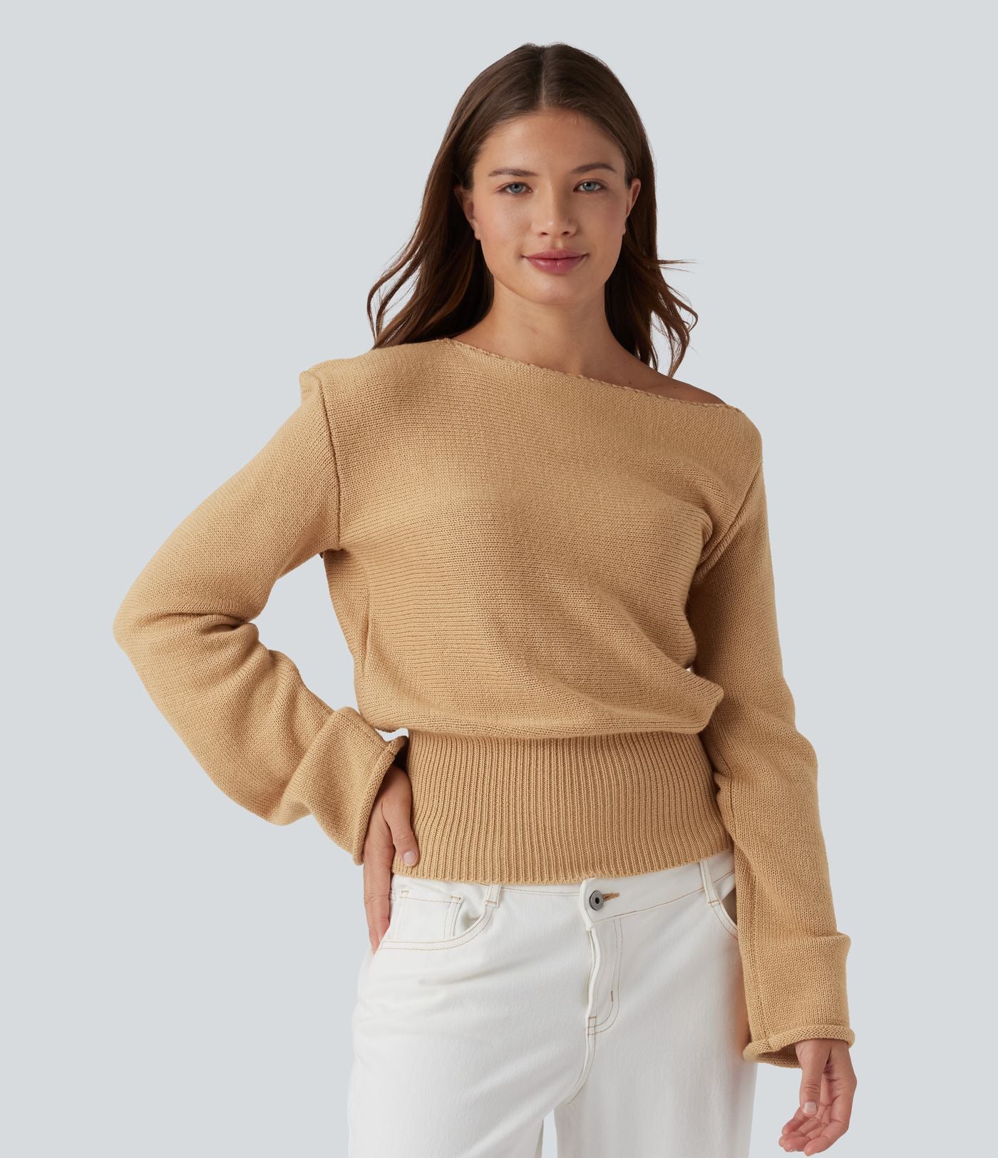 Pull décontracté à col asymétrique et manches longues
