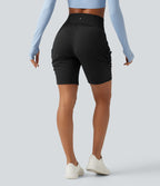 Short de yoga SoftlyZero™ Airy 18cm effet frais InstantCool taille haute froncé avec poches