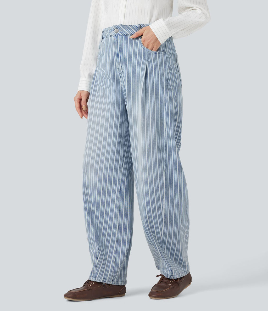 Jean barrel Halara Flex™ rayé taille haute avec poches