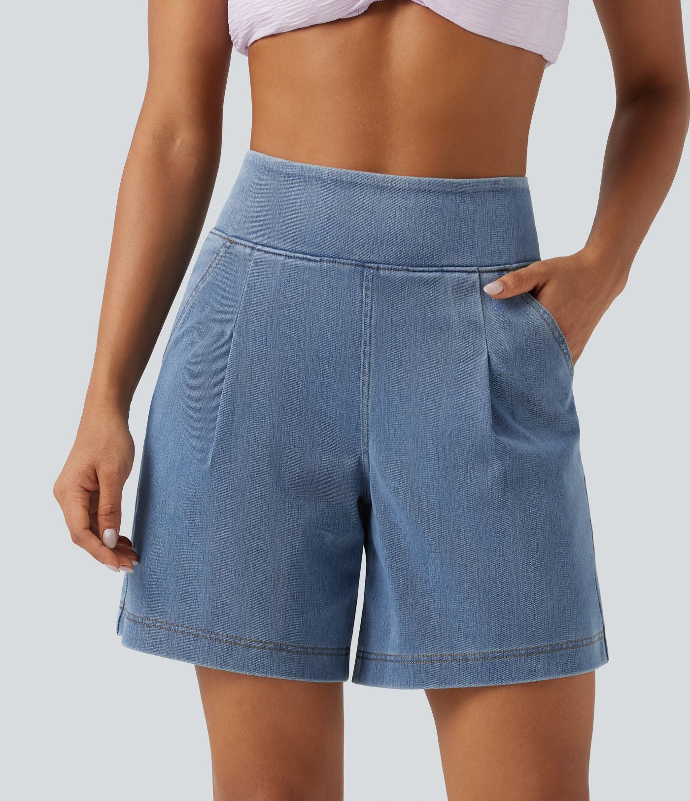 Halara Flex™ Short décontracté ample en jean taille haute 17,5 cm avec poches