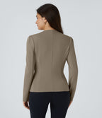 Blazer tailleur ajusté à col rond, manches longues avec boutons décoratifs